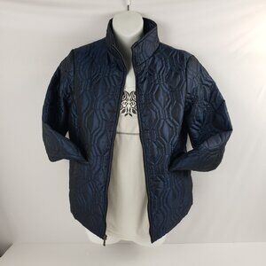 Lands End XS 2-4 Blue Black Iridescent Quilted Womens Jacket Fall Coat Zipper